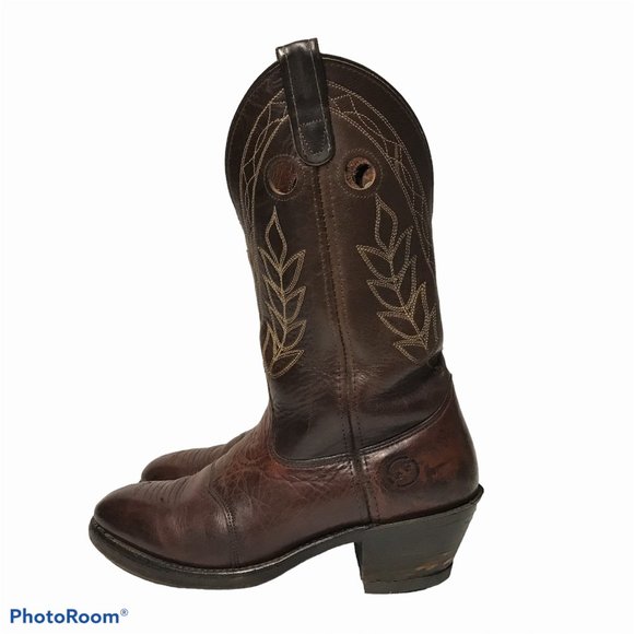 Double H Mens Brown Leather Western Heeled Boots Size 9.5D U.S.A. - Picture 3 of 12